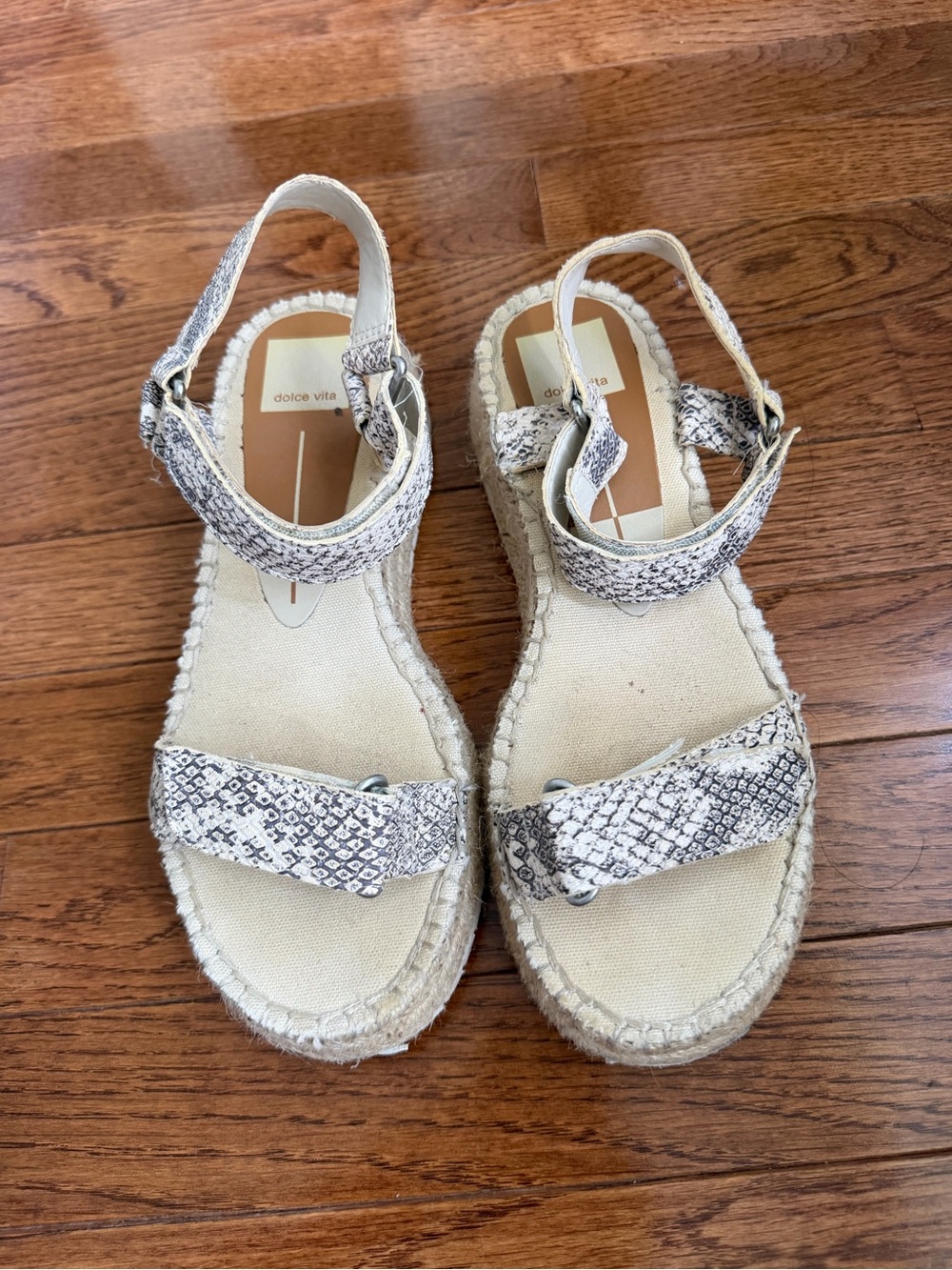 Dolce Vita Snake-Print Espadrille Slingback Sandals in White and Gray